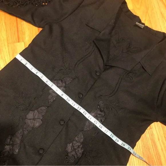 Vintage Floral Embroidered Gothic Full Length Oversized Duster / Trench Coat - Picture 15 of 16